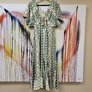 MISA LOS ANGELES Green, Yellow and Cream Patterned Women's Dress